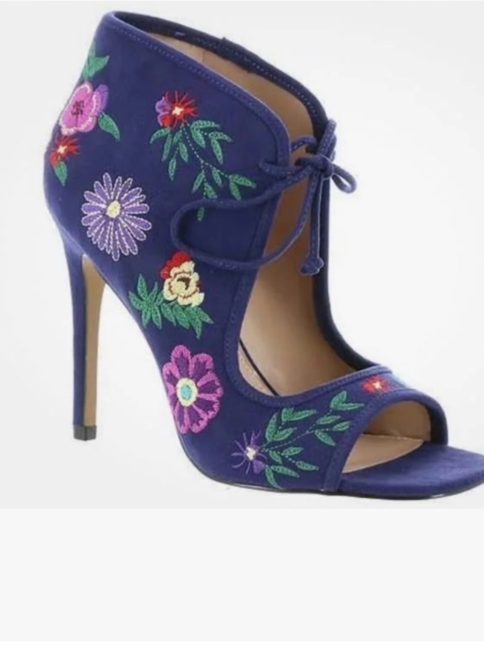 Betsey Johnson Purple Embroidered Floral Peep-Toe Stiletto Bootie